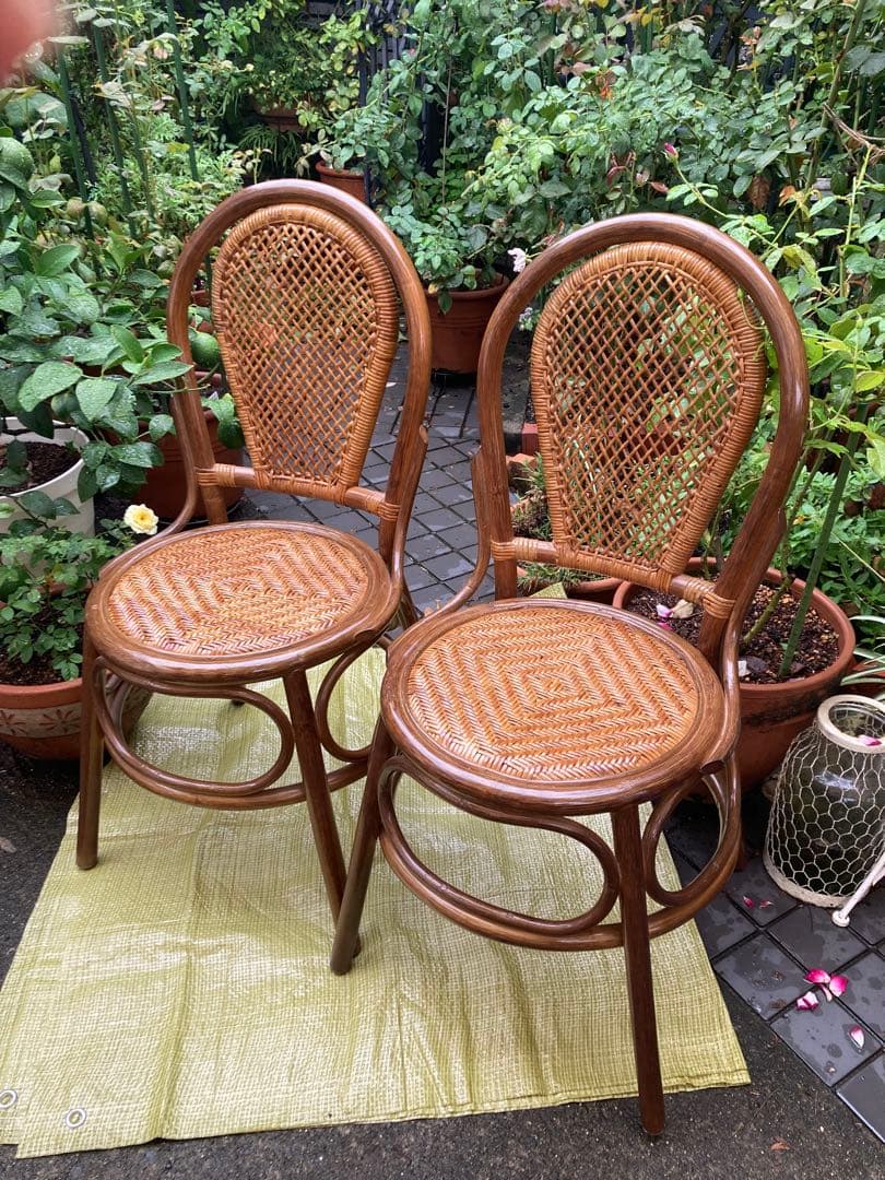 ラタンチェア　ラタン椅子　ヴィンテージ　藤椅子　レトロチェア　バンブー椅子　2脚