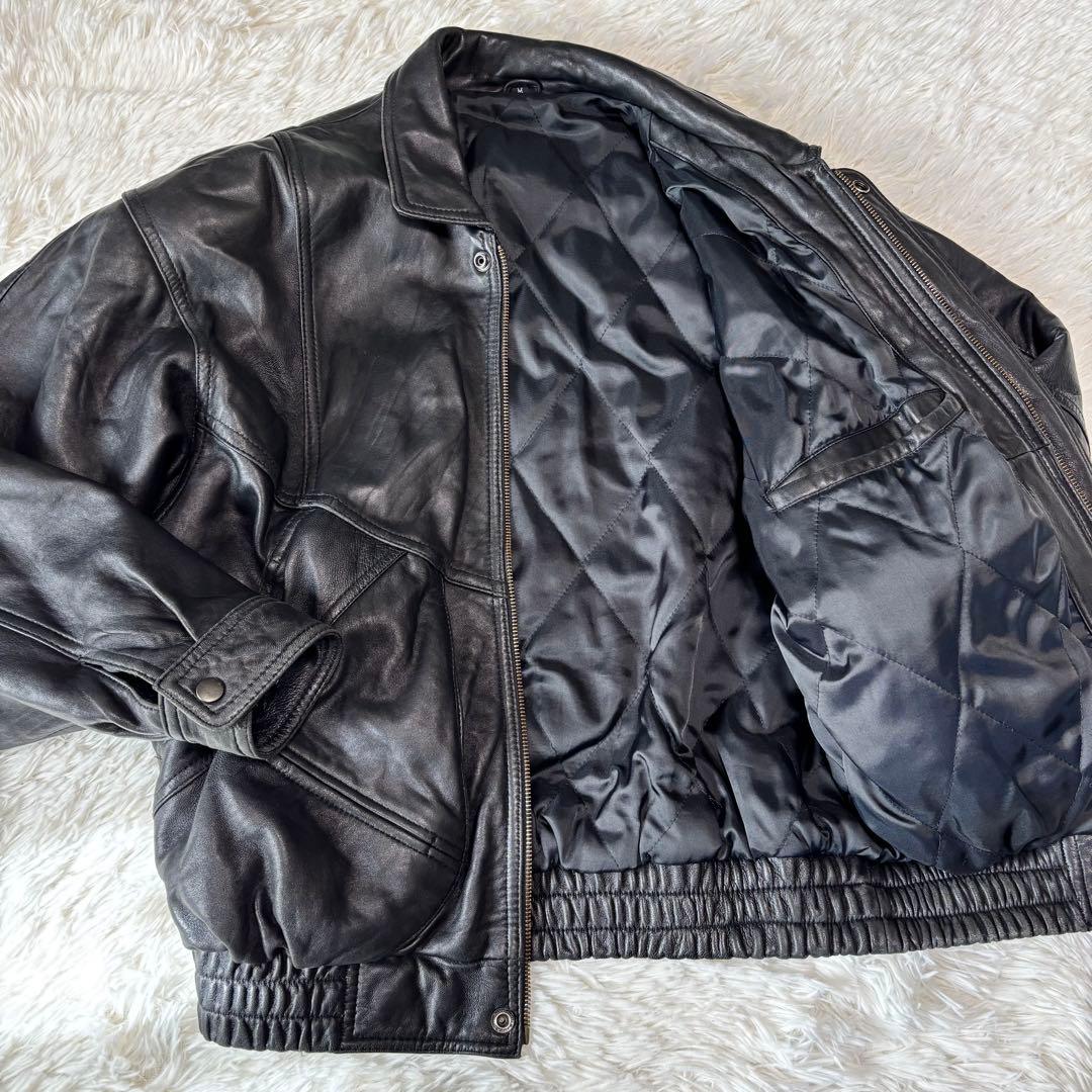 vintage】羊革 本革 ラムレザーシングルライダースジャケット ブラック