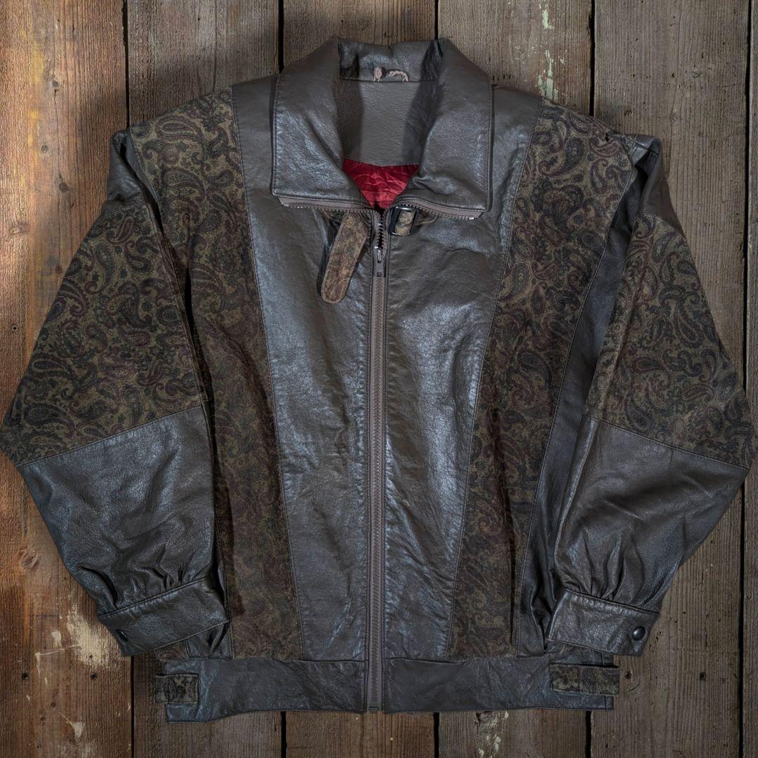 イタリア製　90s　ビンテージ　クレイジーパターン　ペイズリー　レザージャケット