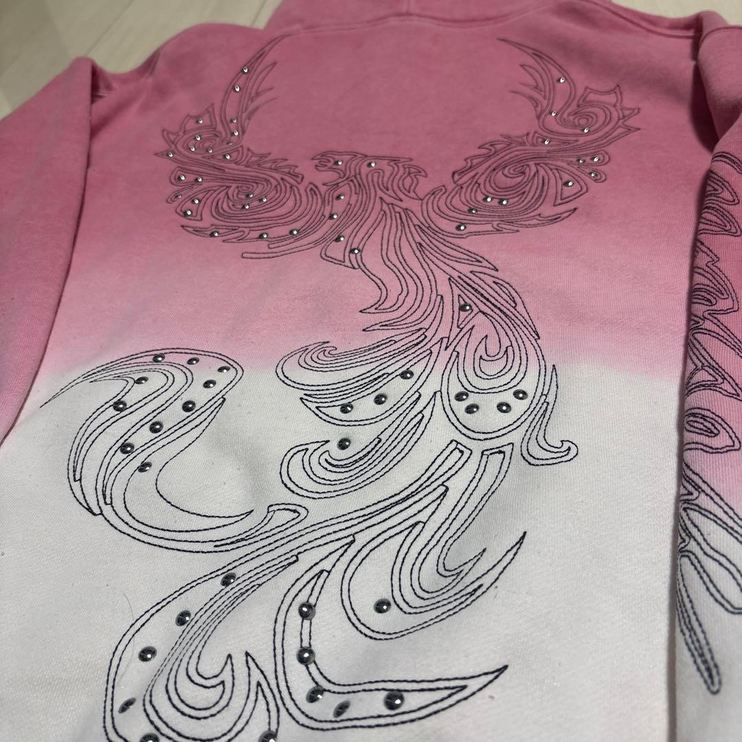 YARDSALE ヤードセール ジップパーカー ピンク フェニックス柄 【M