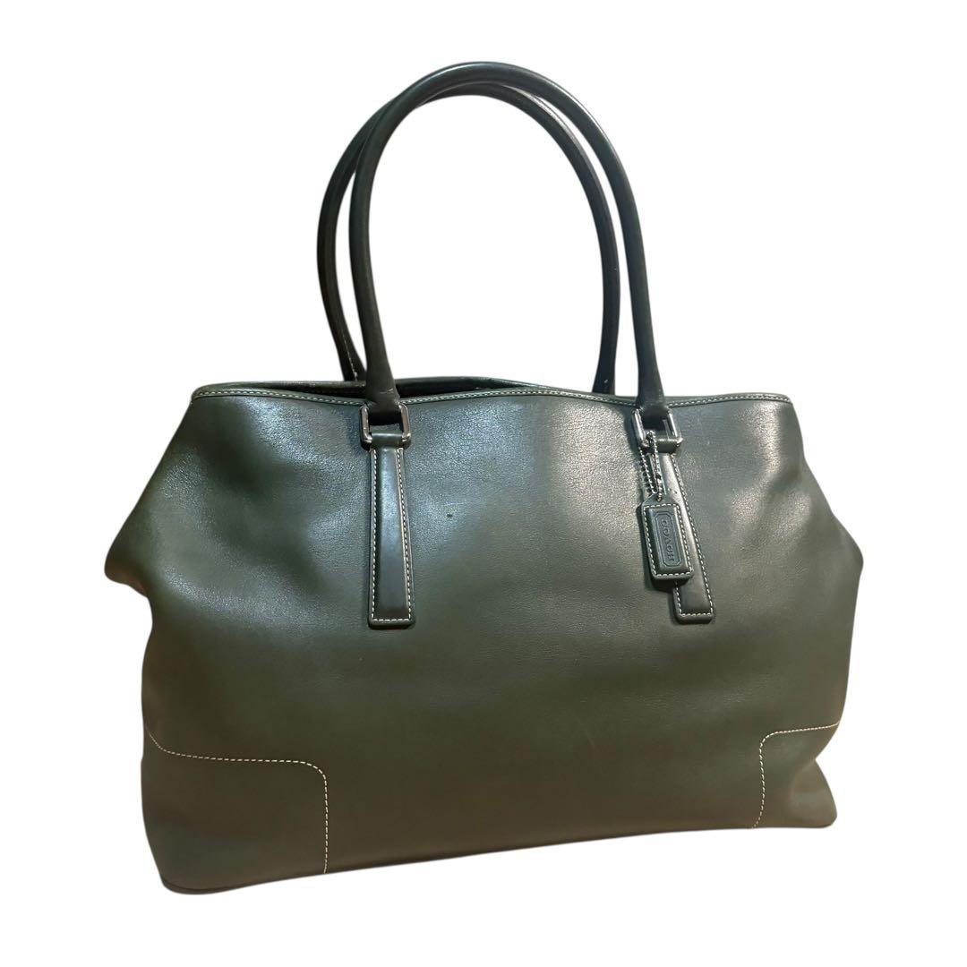 コーチ レザー ビジネスバッグ トートバッグ 　A4収納 7757 チャーム 緑