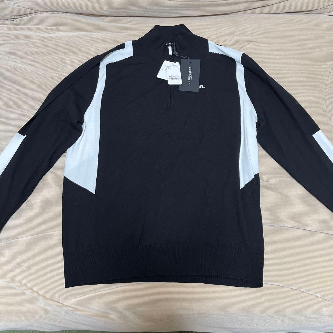 J.LINDEBERG ハーフジップ長袖セーターブラック/ホワイト