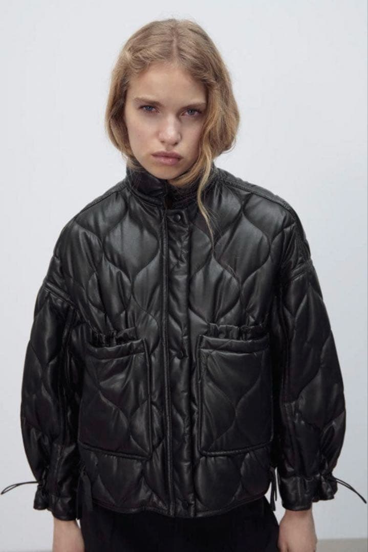 ZARA キルティング パフ レザー ジャケット - メルカリ