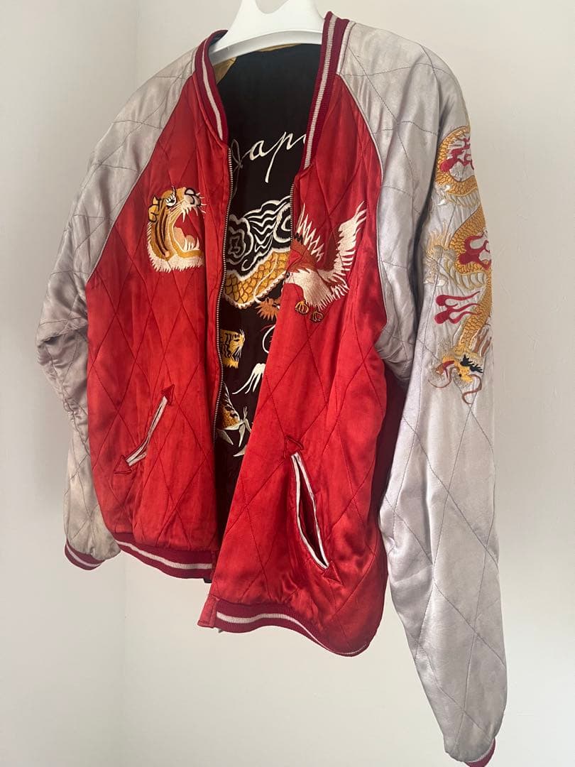 【KT】虎と鷹刺繍 スカジャン 赤銀