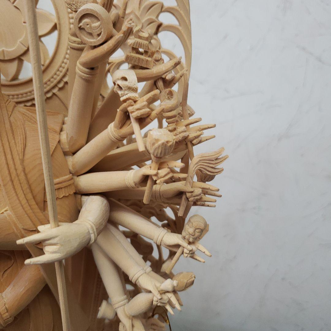 Bフライデー蔵出し特価大きな仏像☆ヒバ材 千手観音菩薩像1尺