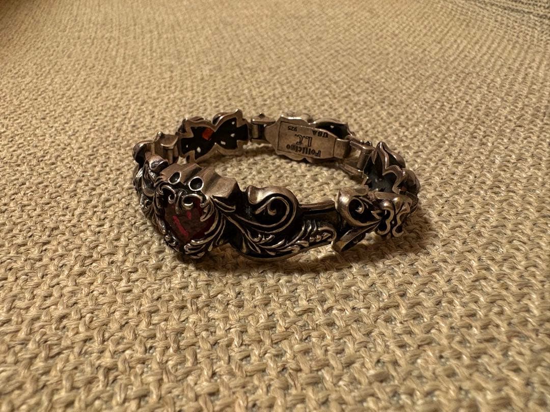 Leathers and Treasuresスクロールハートブレスレット 赤 レザーズアンドトレジャーズ スクロールハートストーンリング（レッド