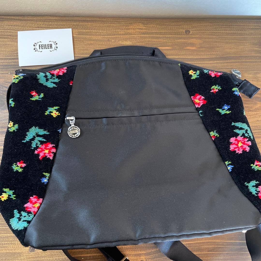 【未使用品】フェイラー 　ハイジフラワー　リュックサック　ブラック　黒 美品 FEILER フェイラー リュック パックバッグ ハイジフラワー 花柄