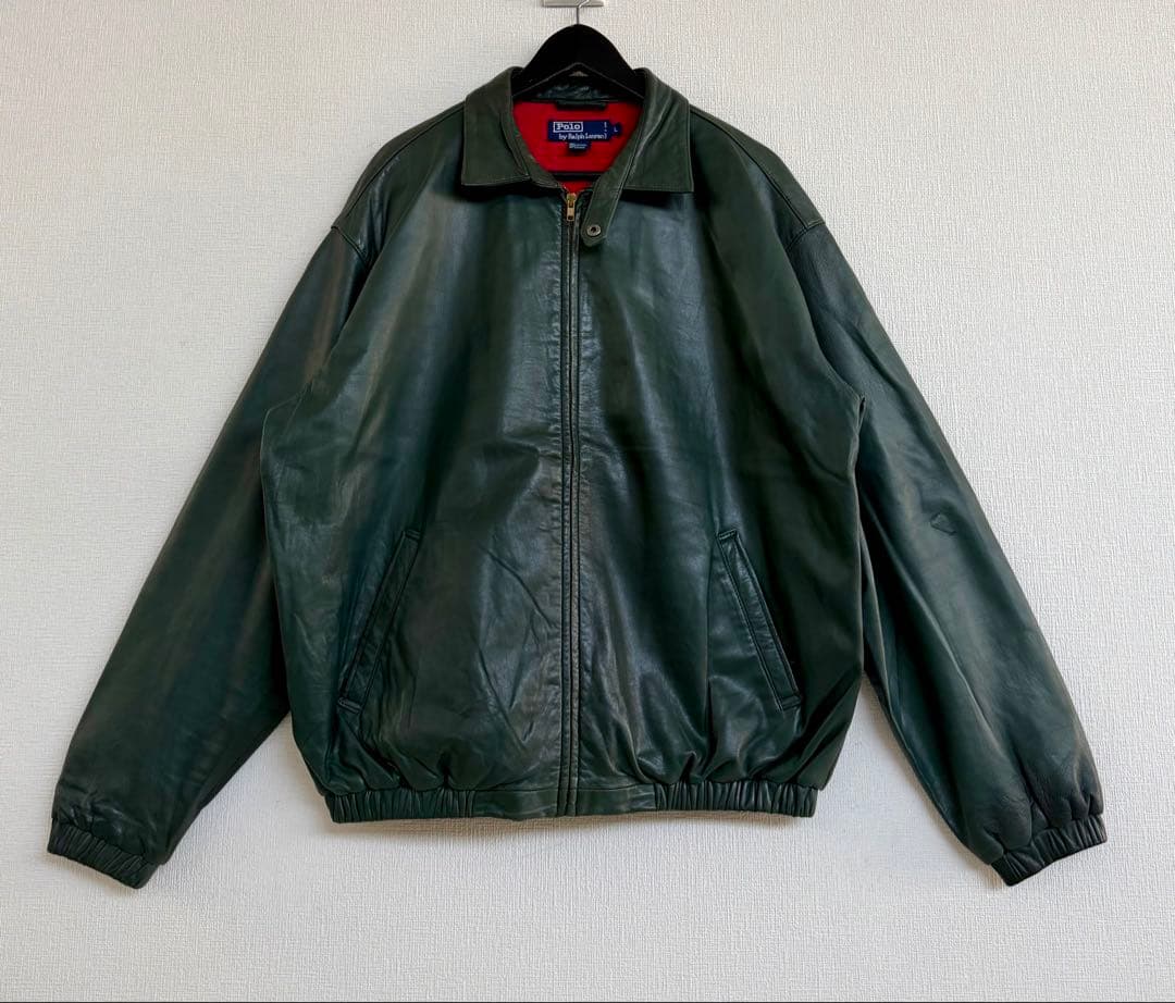 超スペシャル ポニー無 90s ラルフローレン レザー ジャケット L グリーン