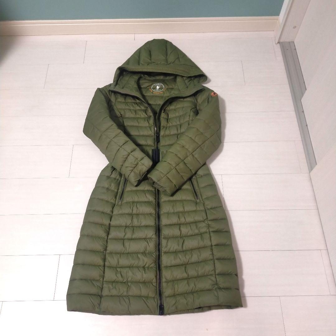 SAVE THE DUCK カーキ色★フード付きロングダウンジャケット