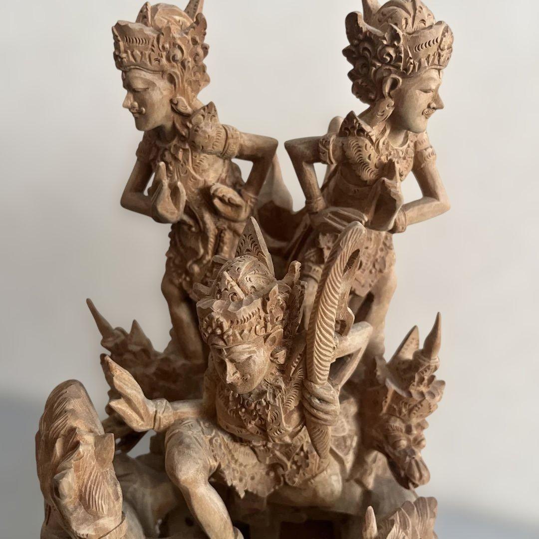 バリ島　木製神話彫刻 約30cm バリ島 木彫り 人形 2体セット《プリミティブ人形》H34cm エスニック