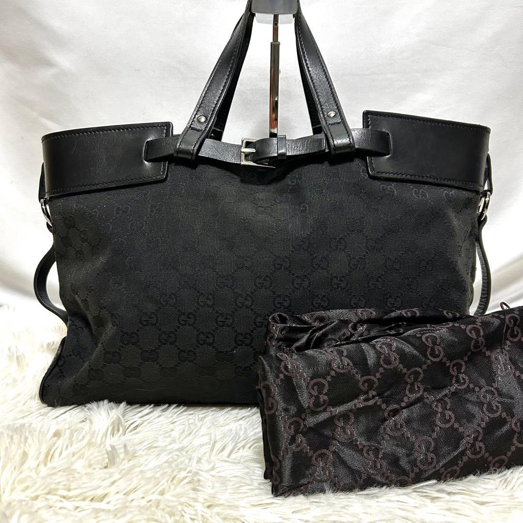 GUCCI トートバッグ　106251 シマ　A4収納可能　レザー　キャンバス