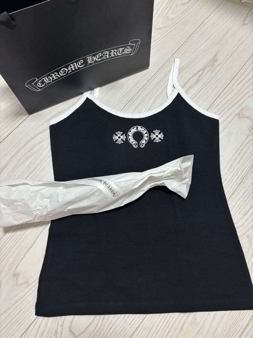 CHROME HEARTS クロムハーツ　ブラック　キャミソール　タンクトップ CHクロス リブ タンクトップ コットン ブラック ホワイト クロムハーツ