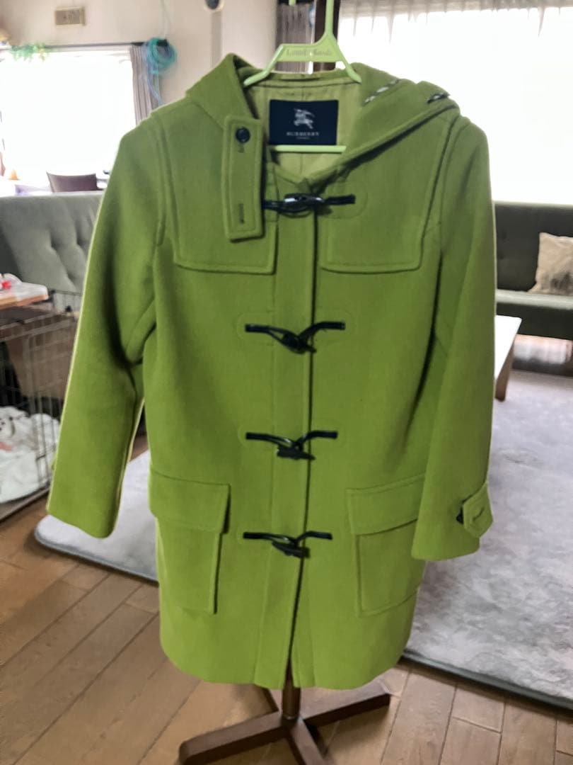 Burberry ダッフルコート 若草色 ウール　フード付き　Size40
