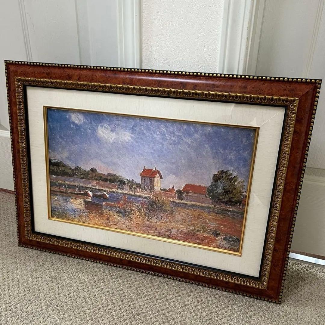 アルフレッド・シスレー　「サン・マメスのロワン河畔」　複製画　油彩画　風景画