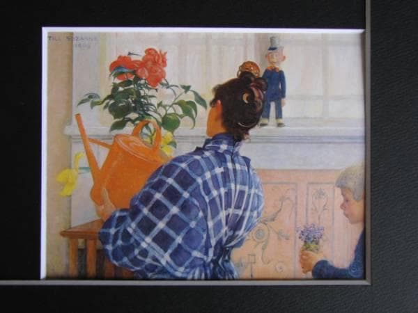 カール・ラーション、カーリンとエースビョーン、希少画集画、新品額装付