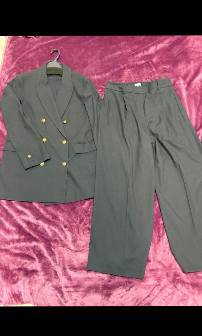 【値下げ】PLST プラステ リネンブレンドダブルジャケット ワイドパンツ L