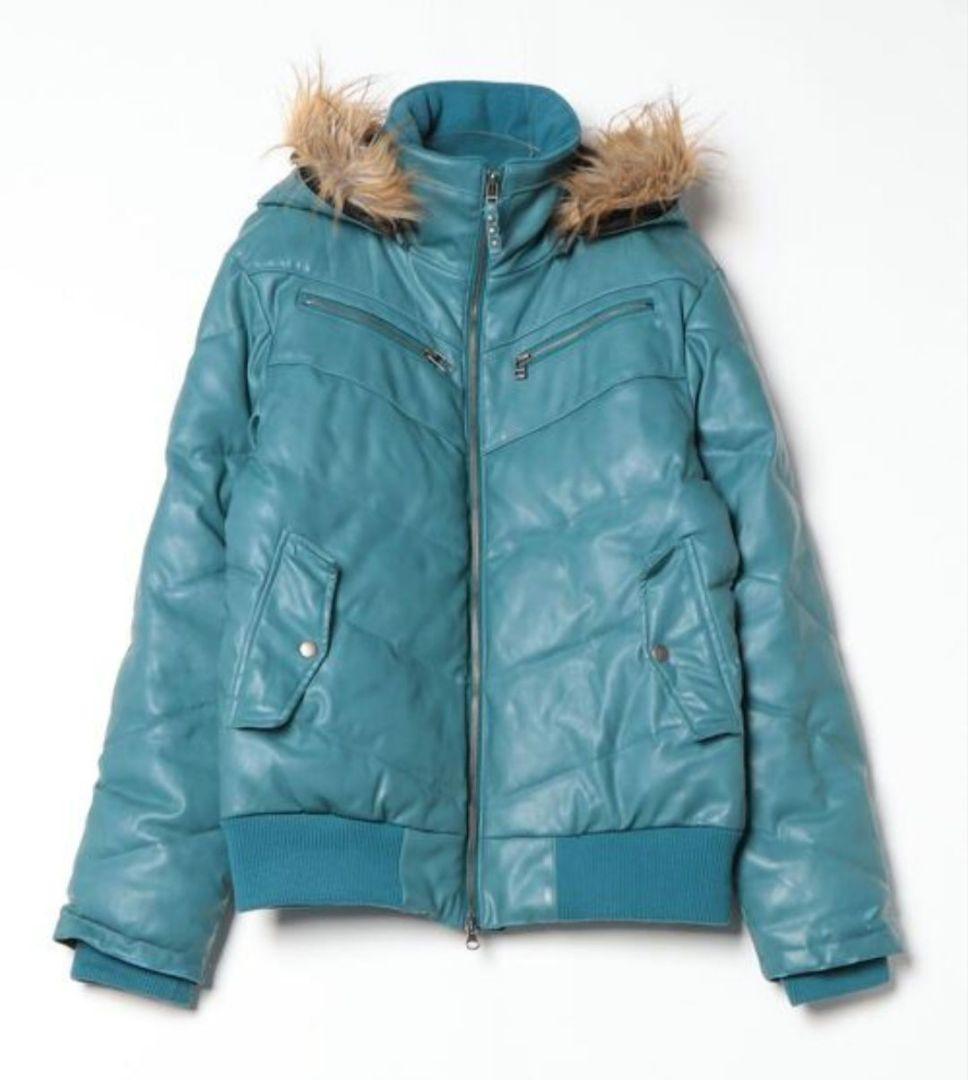 Y2K レザー ダウン ファー フード ジャケット