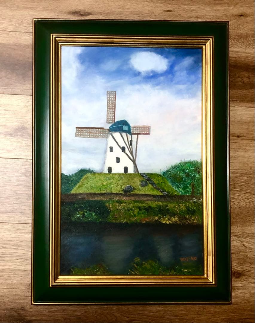 アベ　ノリコ　油絵　額装　世界堂