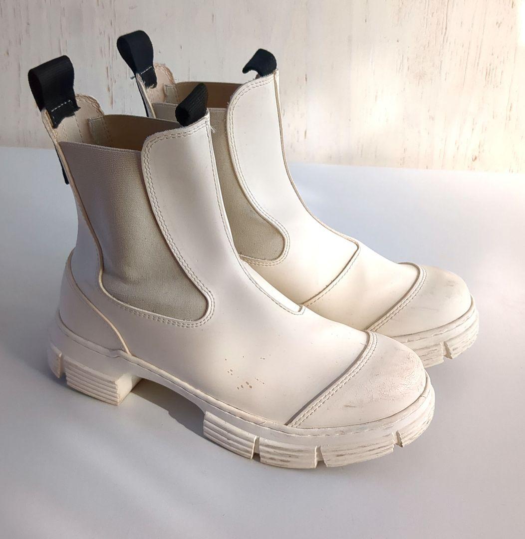 GANNI*37 ホワイト サイドゴアブーツ 厚底*リサイクルラバー