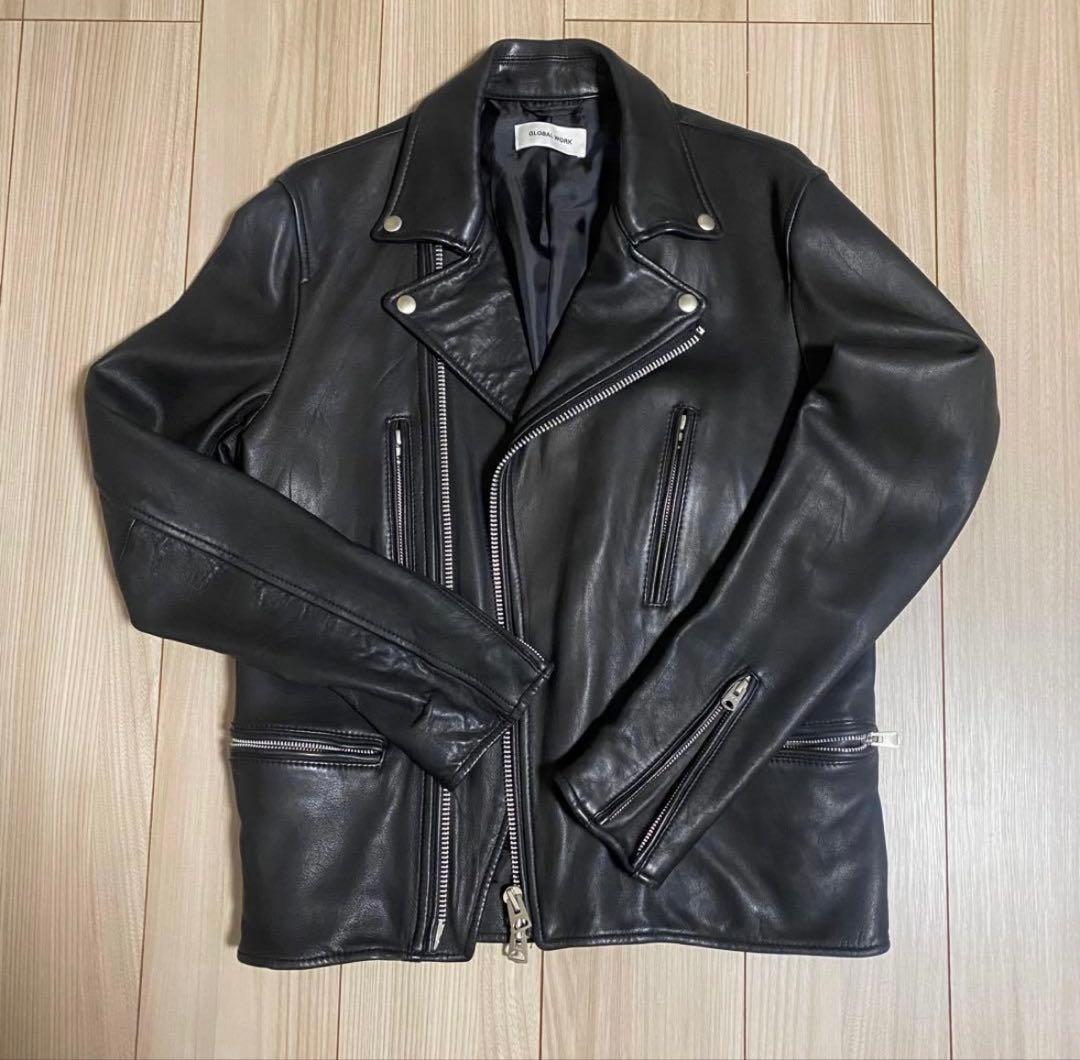 【極美品】本革 ダブルライダースジャケット Lサイズ 黒　グローバルワーク GLOBAL WORK（グローバルワーク） 羊革 ダブルライダースジャケット