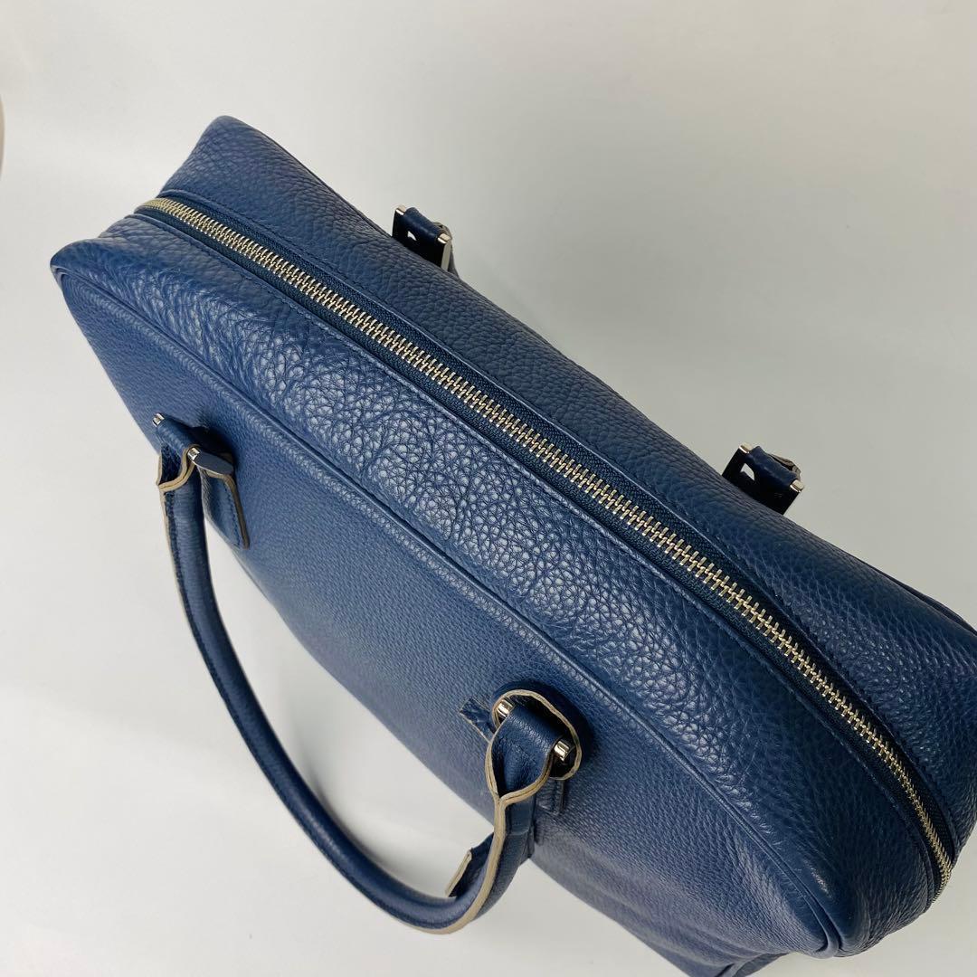 madam H マダムエイチ 本革 ボストン バッグ ネイビー 鍵付きシボ革