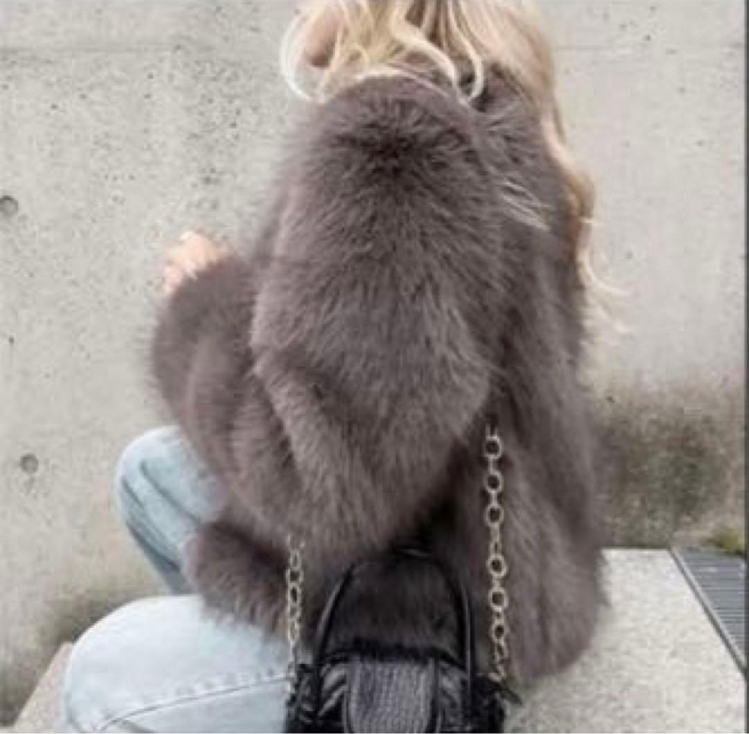 ZARA フェイクファー コート ジャケット クロップド S グレー 新品