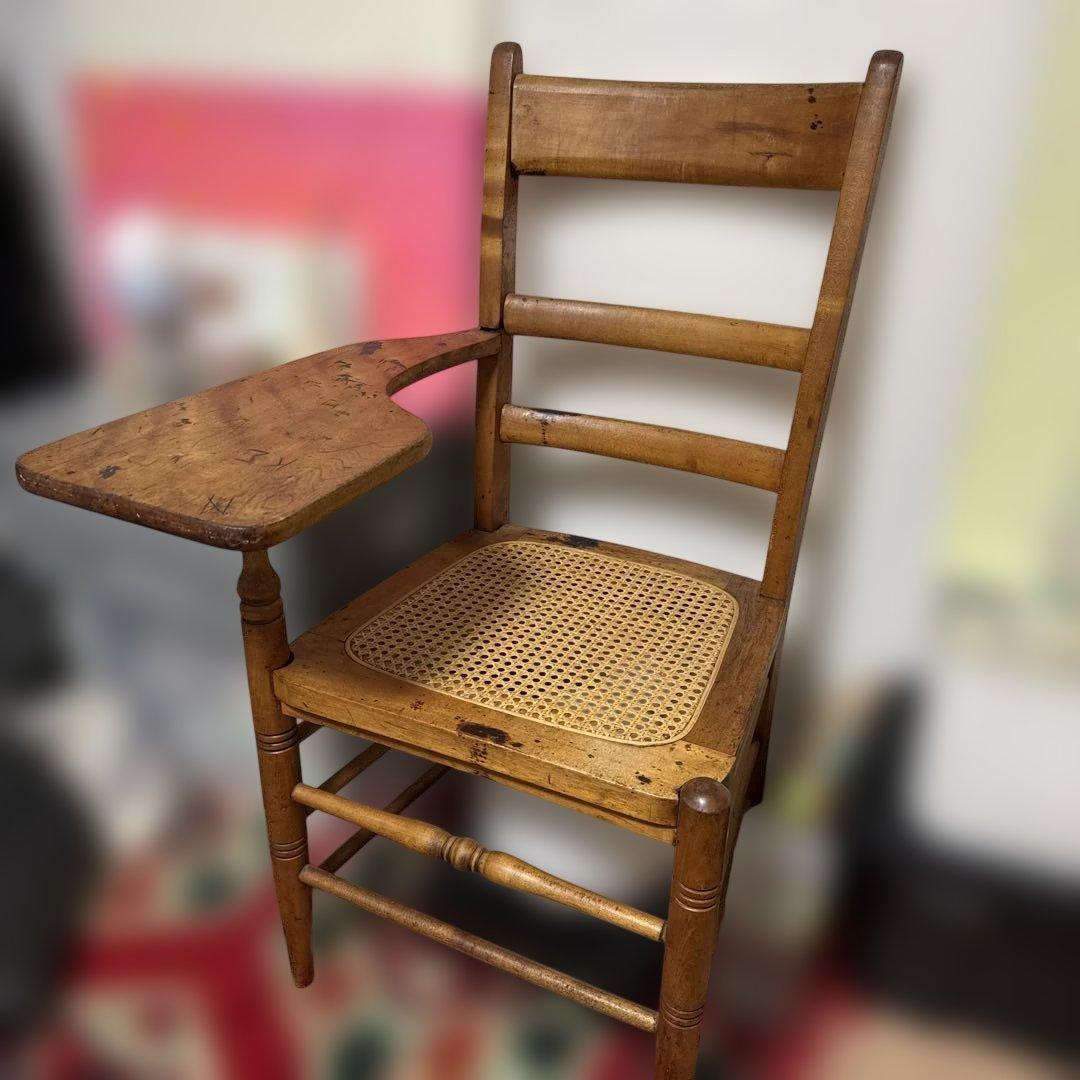 木製アームチェア ラタン座面　アンティーク