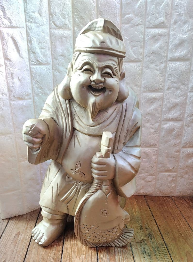 恵比寿 様 木彫り Japanese Wooden Ebisu 彫刻 縁起物