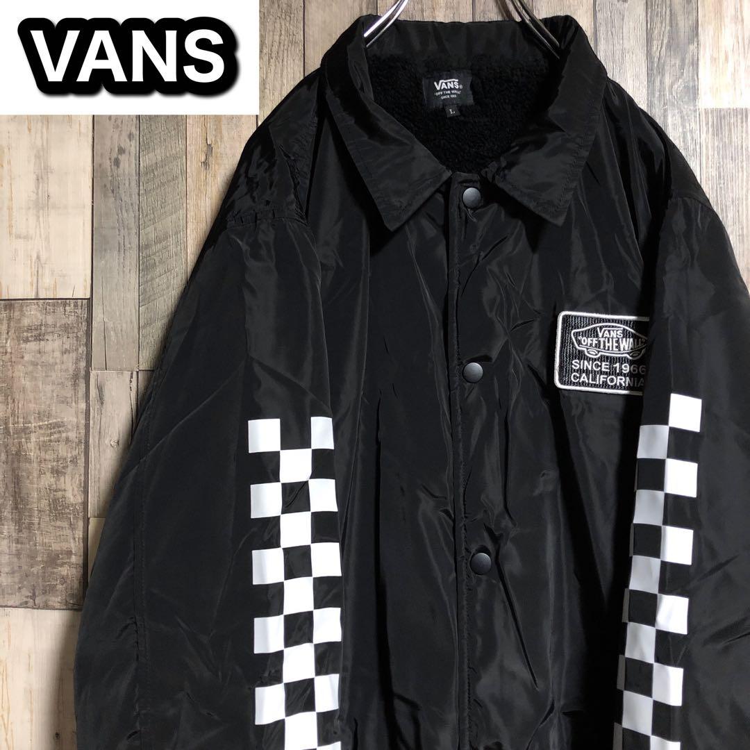 バンズ 刺繍ロゴ チェッカーフラッグ 中綿 裏ボア コーチジャケット 黒