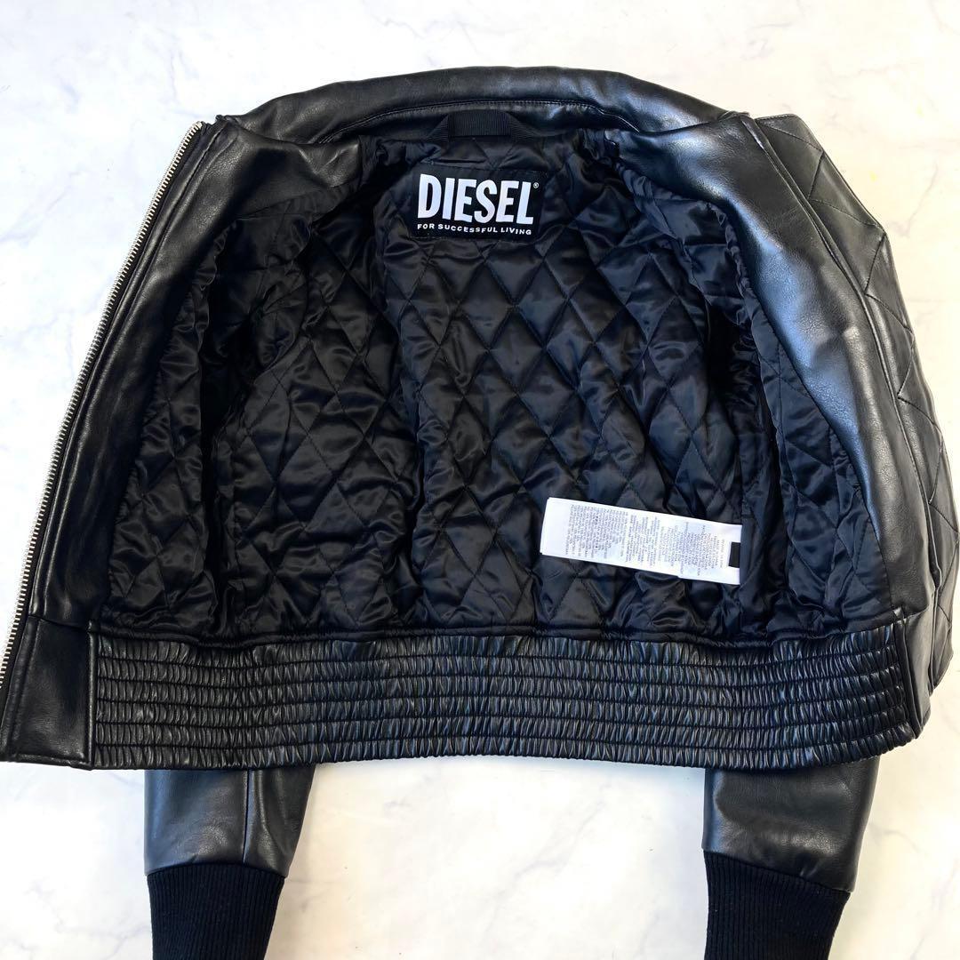 極美品 現行タグ ディーゼル フェイクレザージャケット ロゴ 黒 短丈