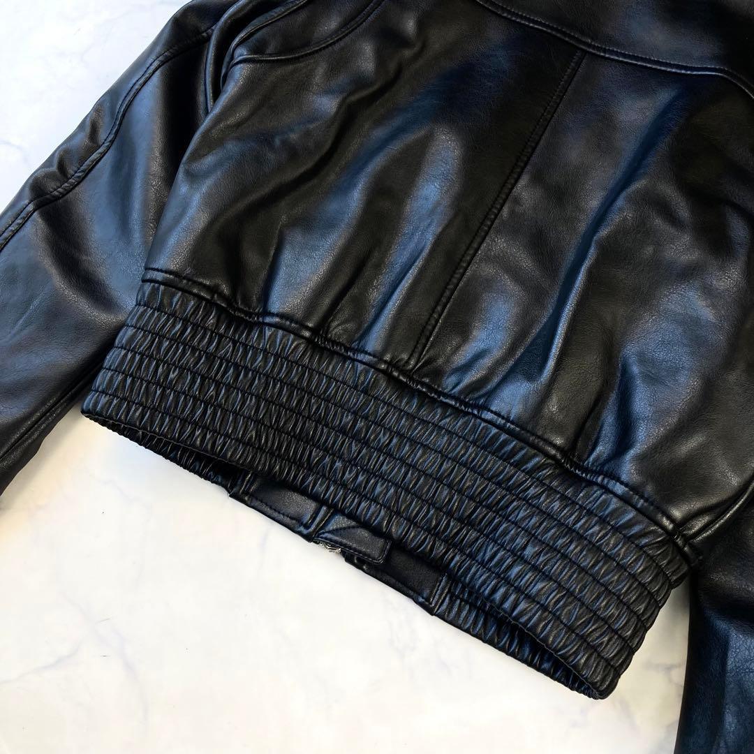 極美品 現行タグ ディーゼル フェイクレザージャケット ロゴ 黒 短丈