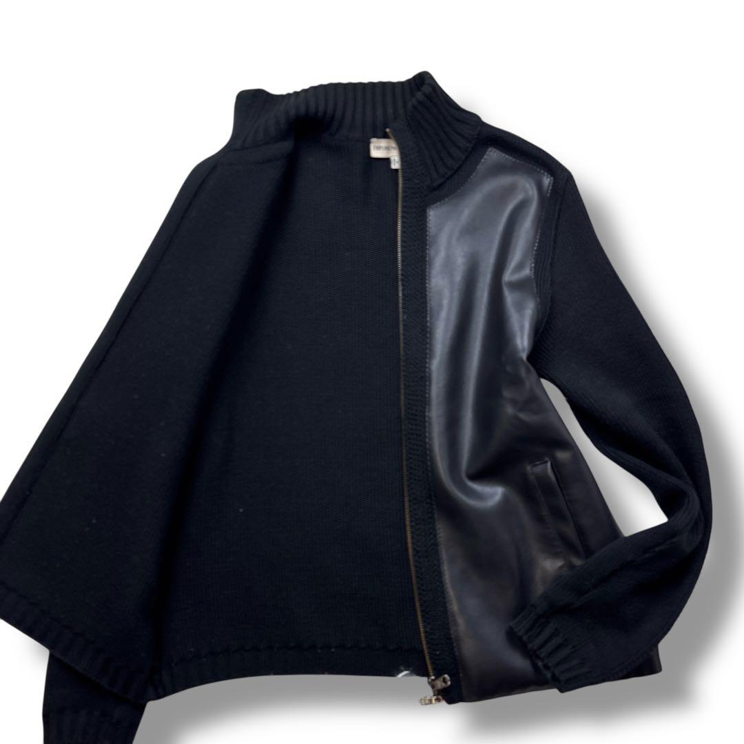 美品 エンポリオアルマーニ レザージャケット コンビブルゾン 切替え M 黒
