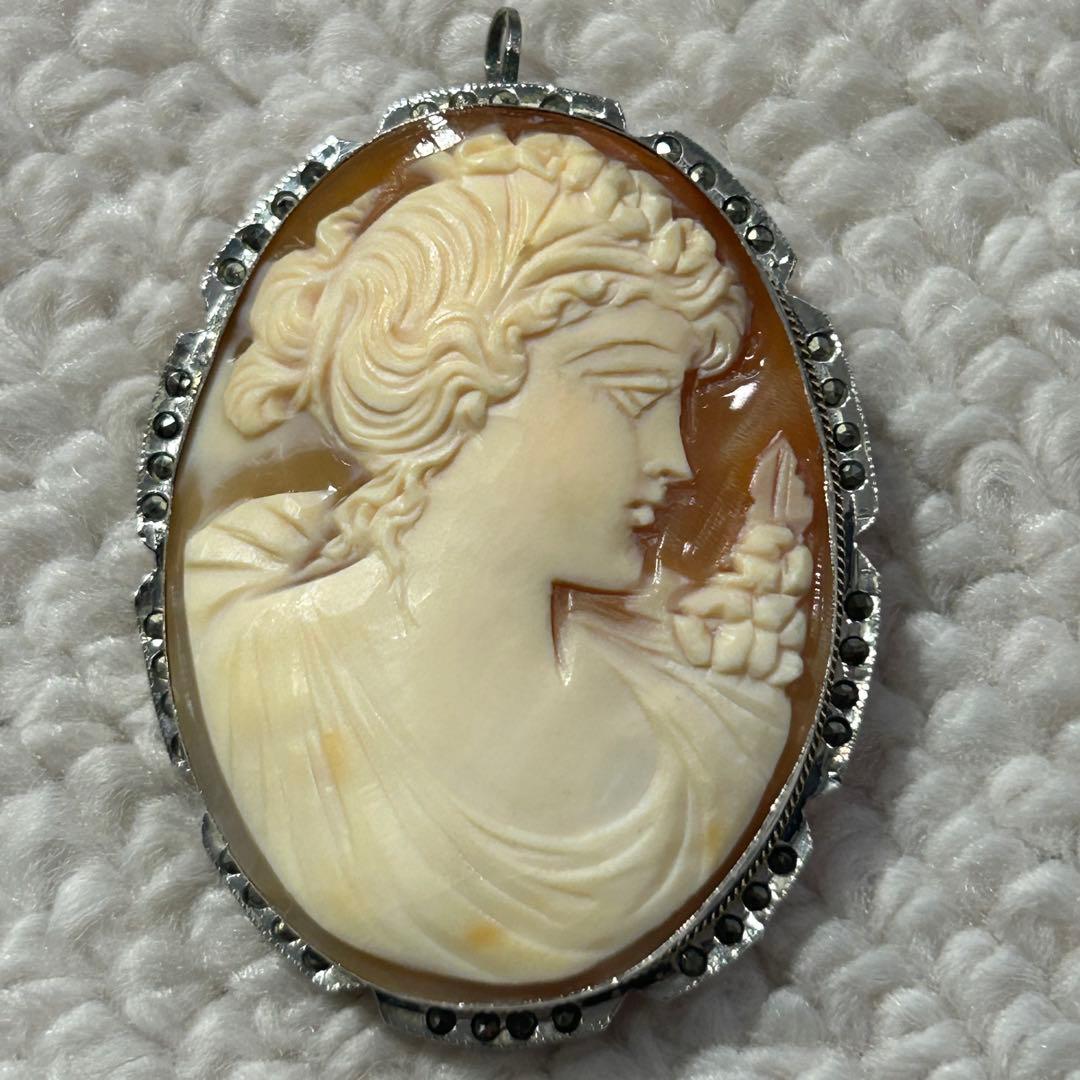 ヴィンテージ シェルカメオブローチ＆ペンダントトップ 銀製品800