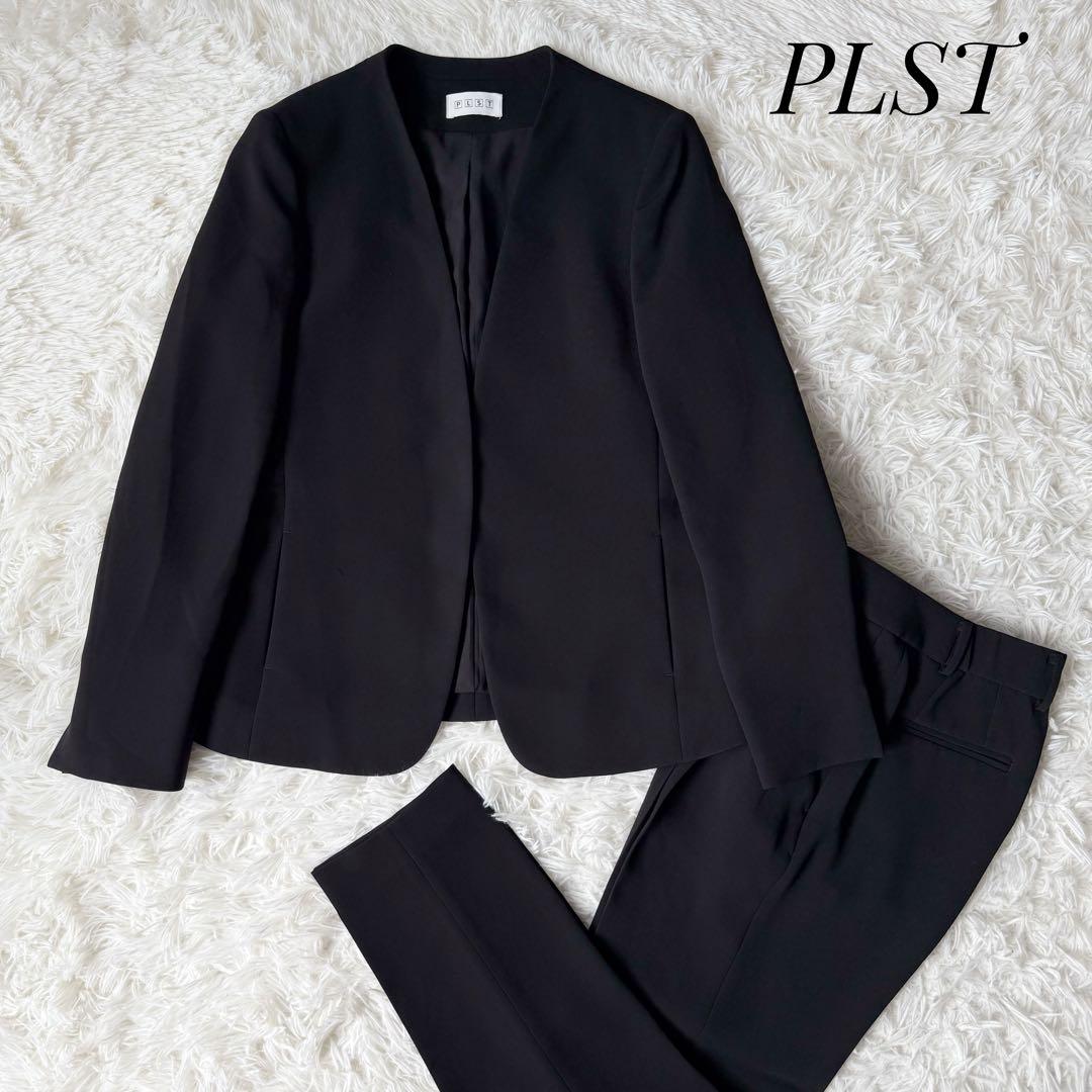 PLST プラステ セットアップスーツ ノーカラージャケット ブラック洗濯可XS
