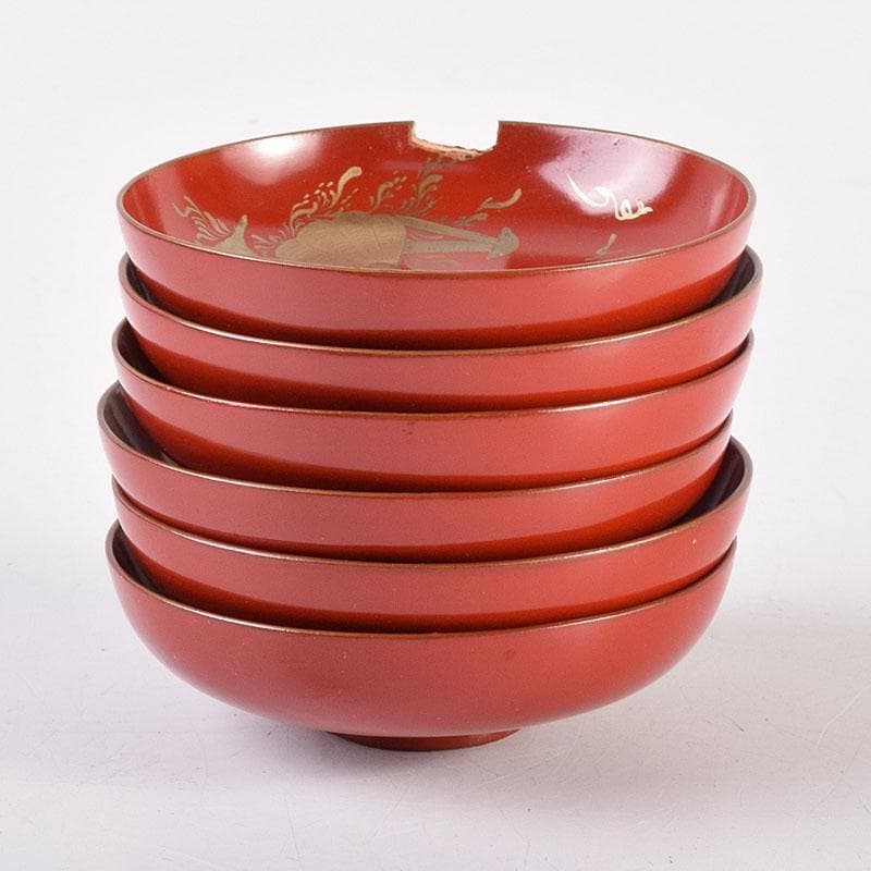 漆塗 金蒔絵 六歌仙 盃 6客 時代箱 二重箱 M 6979 - メルカリ