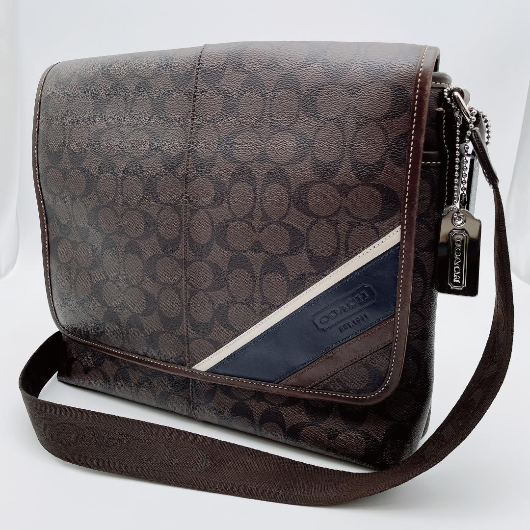コーチ　メッセンジャーバッグ　レザー　PVC　A4収納可能　男女兼用　ブラウン