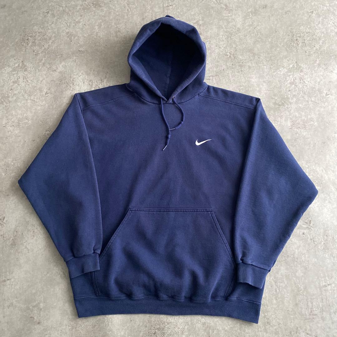 90s NIKE 銀タグ スウォッシュ パーカー USA製 ネイビー L