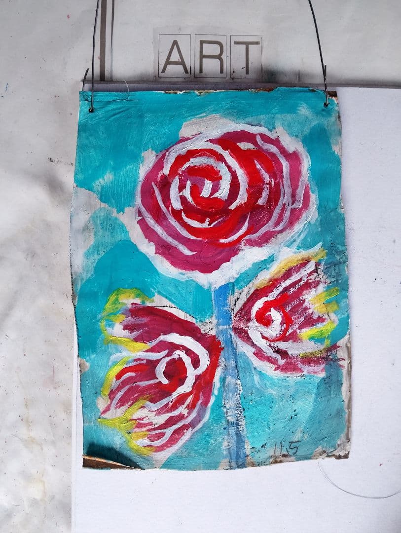 赤いバラの抽象油彩画星雲