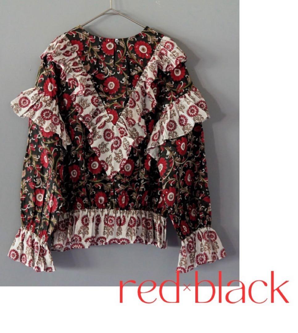 【美品】nioki カンタキルト×ブロックプリント フリルブラウス WEB＆一部店舗限定】ブロックチェック フリル ブラウス