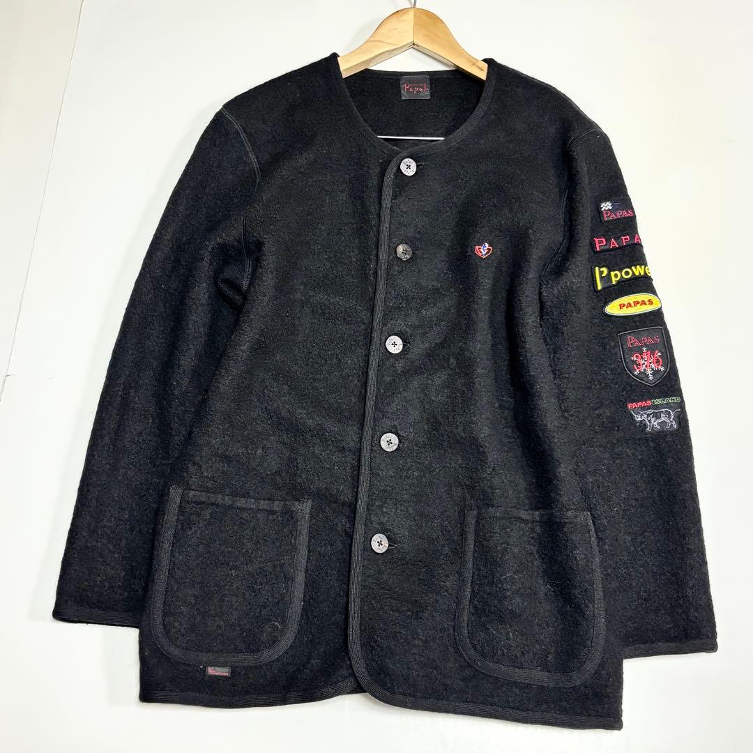 日本製　PAPAS　パパス　ウール100　黒・ブラック　ジャケット　48M