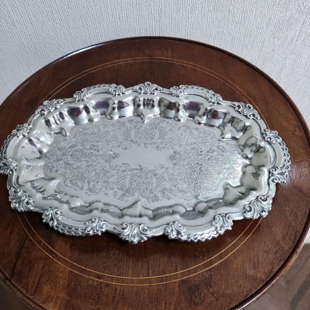 イギリス　シルバープレート　ケーキトレイ　小物入れ　ミニトレイ