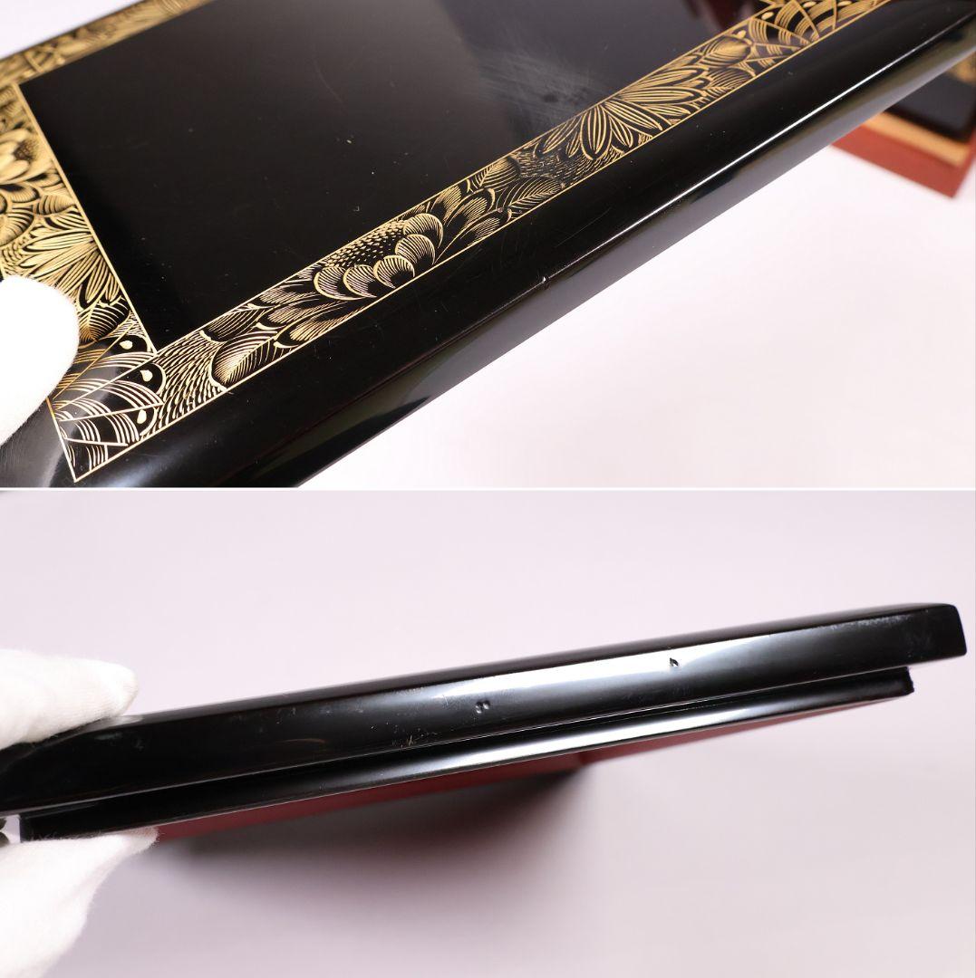 輪島塗 沈金 菊花 五段重箱 蓋2枚 黒塗 内朱塗 木製漆器 漆芸【MB56