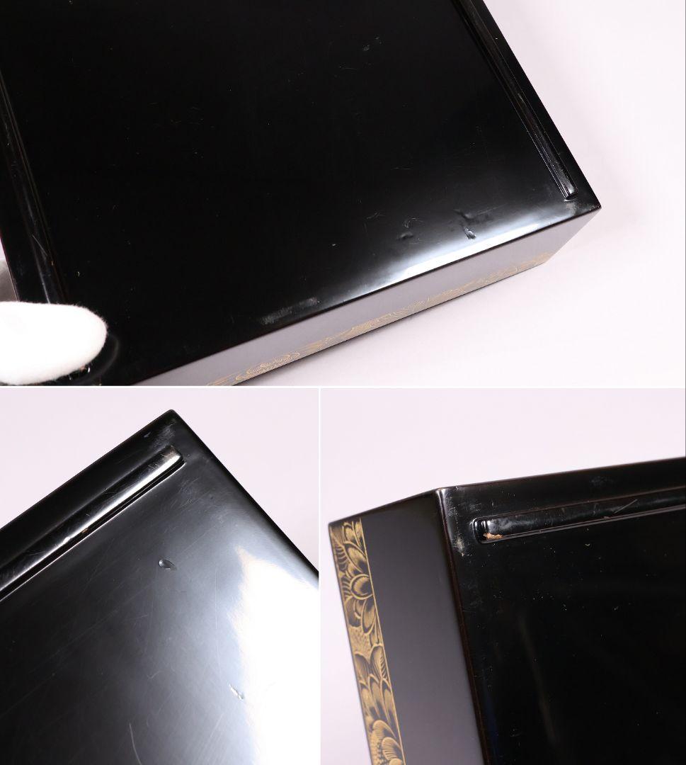 輪島塗 沈金 菊花 五段重箱 蓋2枚 黒塗 内朱塗 木製漆器 漆芸【MB56