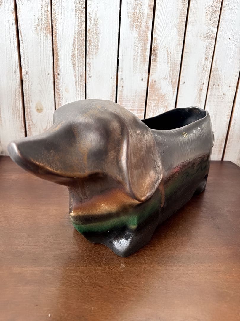 未使用品　信楽焼き　大きな　ダックスフント　器　陶器　プランター　鉢　釉薬