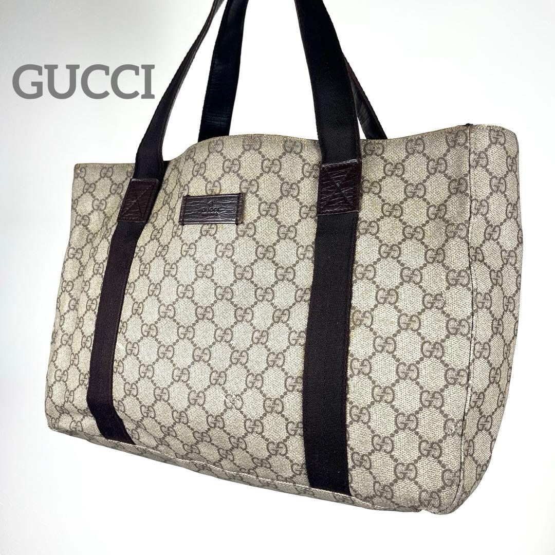 グッチ　トートバッグ　GGスプリーム　ロゴ総柄　プレート　PVCレザー　特価品