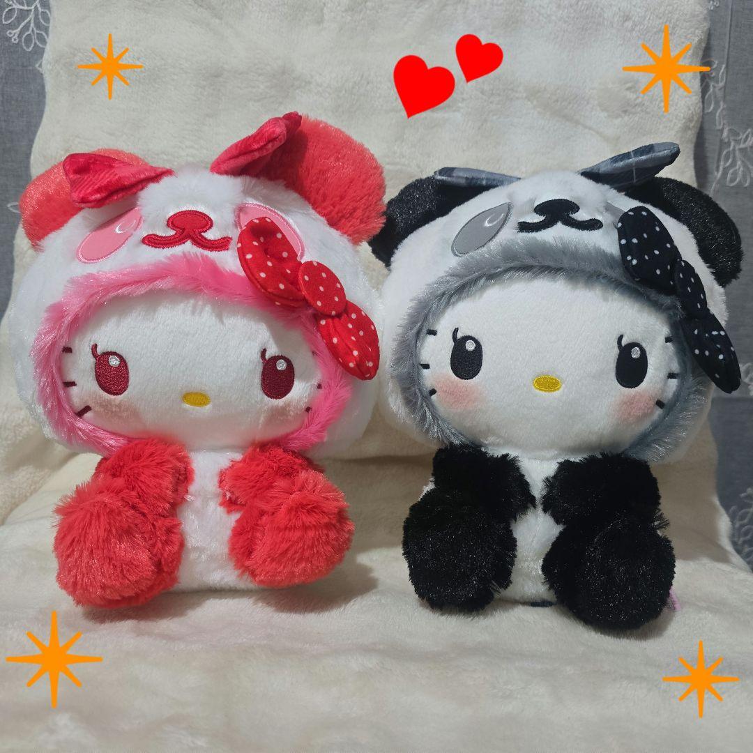 パンダハローキティテキスタイルリボンBIGぬいぐるみ全2種類セット