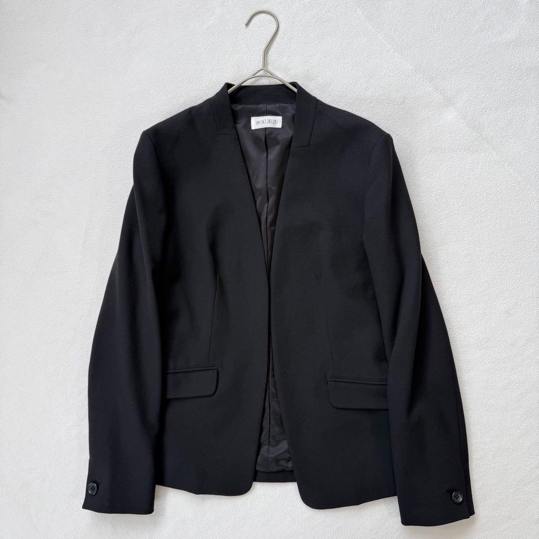 美品・洗える・M✨プラステ ノーカラー パンツ スーツ セットアップ