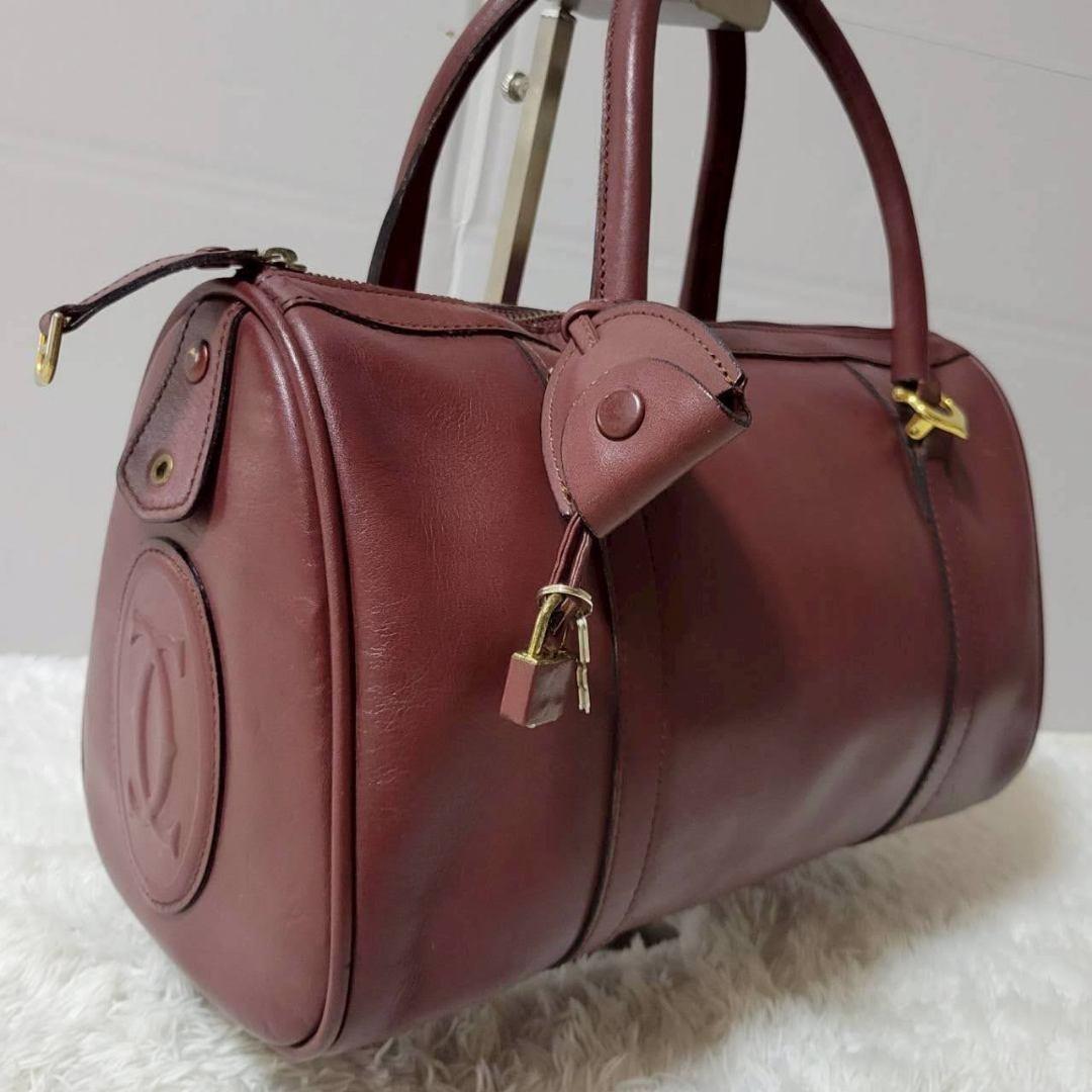 正規品　カルティエ　ミニボストンバッグ　マストライン　レザー　金具　南京錠　鍵