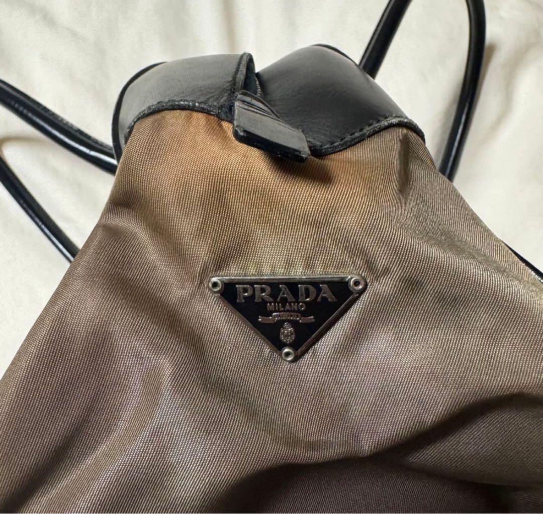PRADA 2001SS Nylon Leather Handbag Khaki Black Archive Authentic