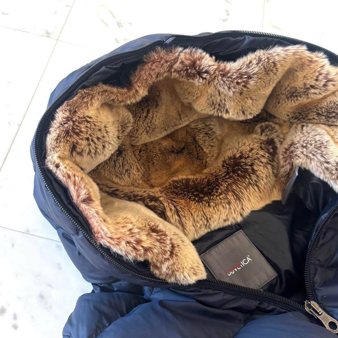 美品 デュベティカ ARWEN ダウンコート ネイビー ラビットファー 紺 42